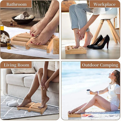 Dual 6 Row Foot Wooden Massager Roller