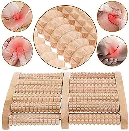 Dual 6 Row Foot Wooden Massager Roller