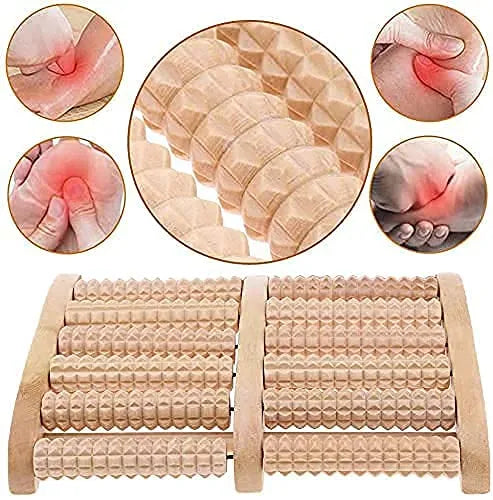 Dual 6 Row Foot Wooden Massager Roller