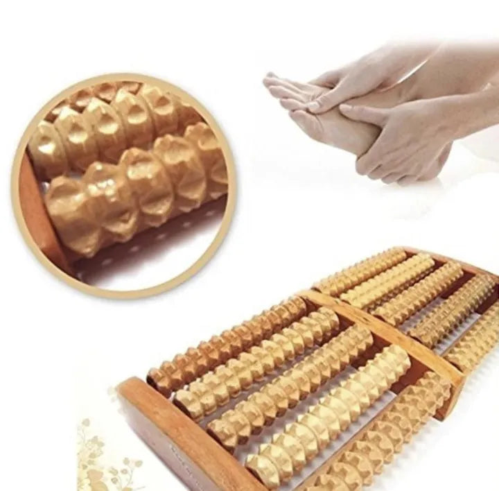 Dual 6 Row Foot Wooden Massager Roller