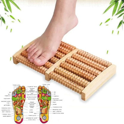 Dual 6 Row Foot Wooden Massager Roller