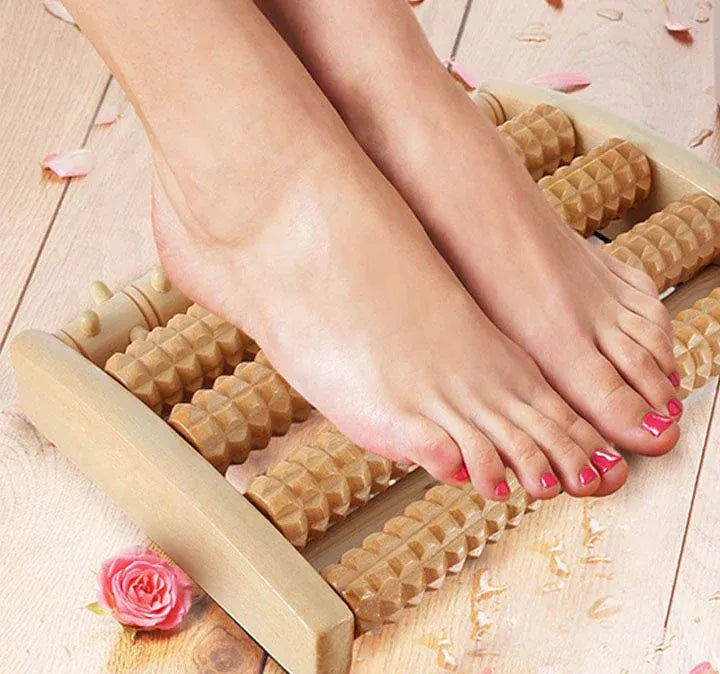 Dual 6 Row Foot Wooden Massager Roller