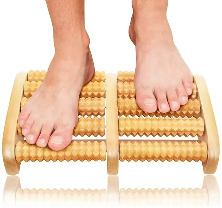 Dual 6 Row Foot Wooden Massager Roller